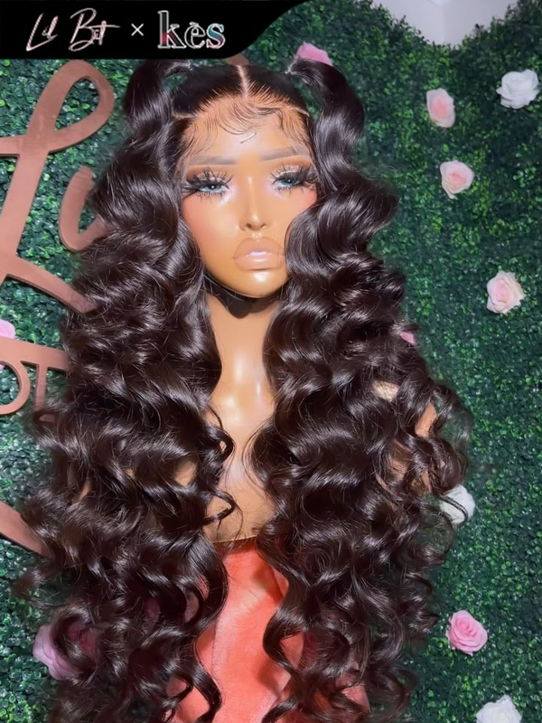 Kes x lilbit_collections 26 inch 5x5  Glueless human hair HD lace closure wigs 200% density loose wave wigs black color