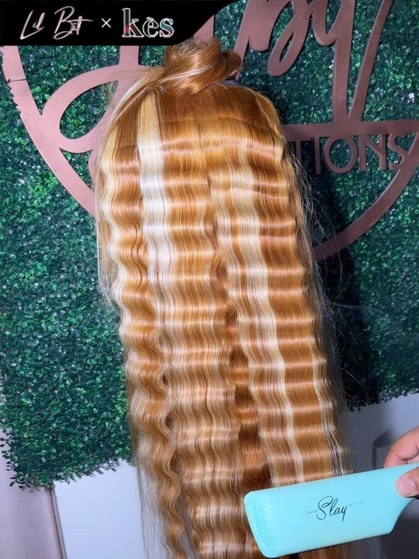 Kes x lilbit_collections 26 inch 5x5  Glueless human hair HD lace closure wigs 200% density loose wave wigs 27# and blonde highlight color