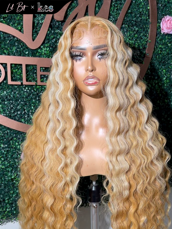 Kes x lilbit_collections 28 inch 5x5  Glueless human hair HD lace closure wigs 200% density loose wave wigs  27# and blonde color