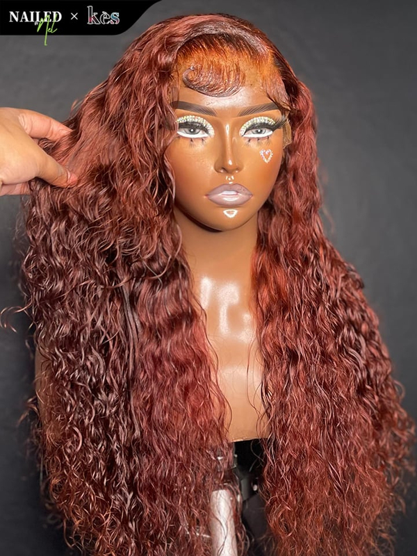 Kes x nailedby.nel 26 inch 5x5 Glueless human hair HD lace closure wigs 200% density curly wave wigs brown color