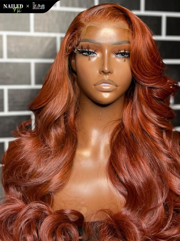 Kes x nailedby.nel 24 inch 5x5 Glueless human hair HD lace closure wigs 200% density body wave wigs  orange color