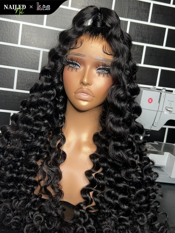Kes x nailedby.nel 26 inch 5x5 Glueless human hair HD lace closure wigs 200% density loose wave wigs  natural color