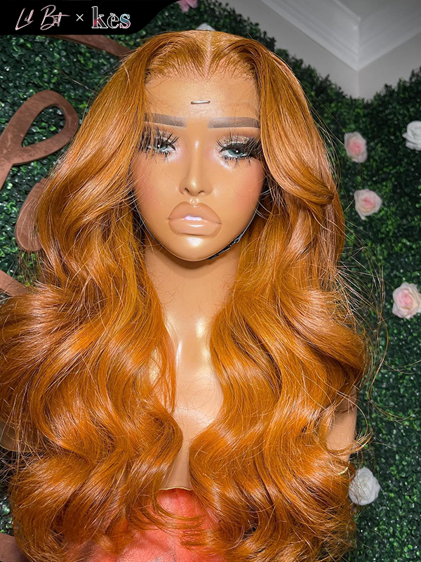 Kes x lilbit_collections 22 inch 5x5  Glueless human hair HD lace closure wigs 200% density body wave wigs orange color