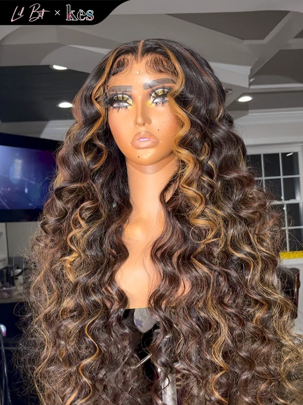 Kes x lilbit_collections 26 inch 5x5  Glueless human hair HD lace closure wigs 200% density loose wave wigs black and 27#  color