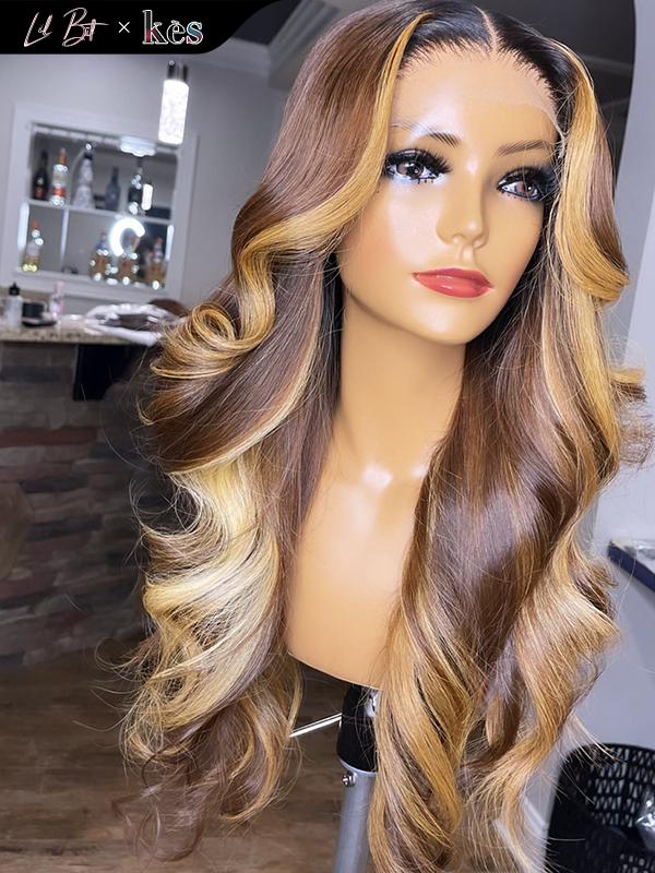 Kes x lilbit_collections 24 inch 5x5  Glueless human hair HD lace closure wigs 200% density body wave wigs brown and blonde color