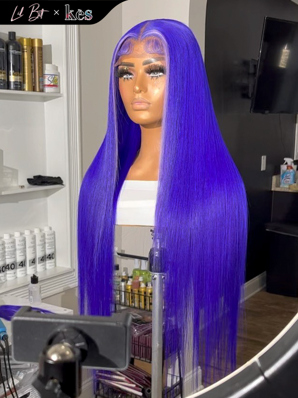 Kes x lilbit_collections 22 inch 5x5  Glueless human hair HD lace closure wigs 200% density straight wigs purple highlight color