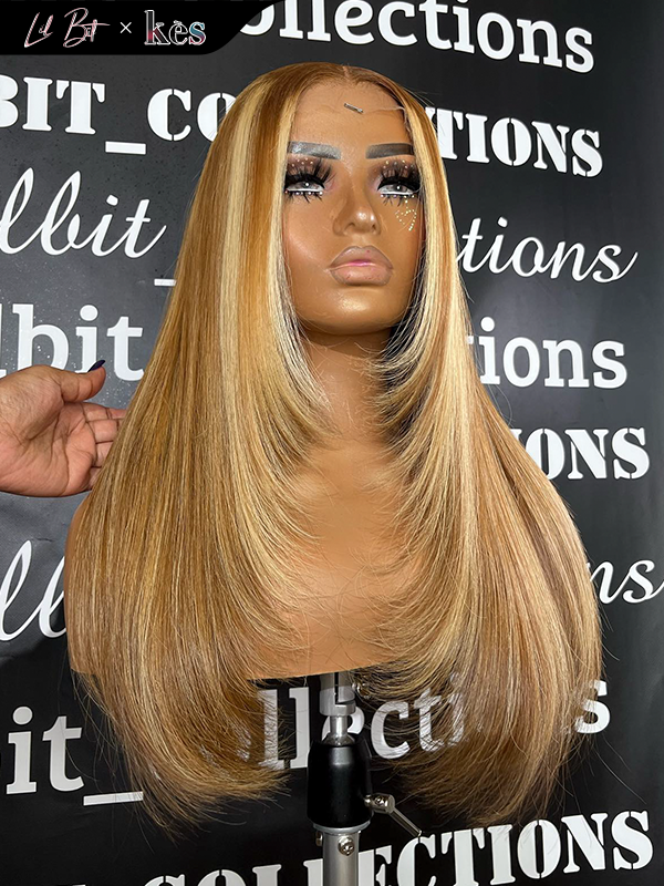 Kes x lilbit_collections 20 inch 5x5  Glueless human hair HD lace closure wigs 200% density straight wigs 27# and blonde highlight color