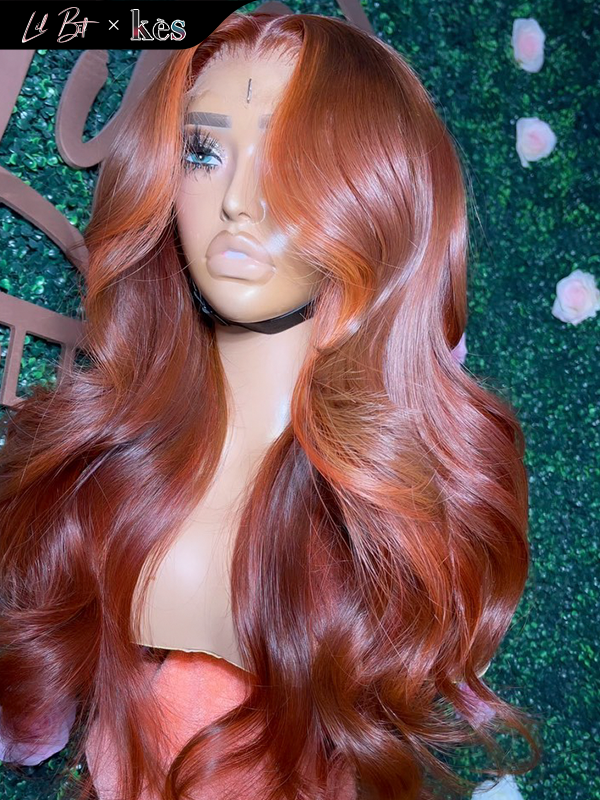 Kes x lilbit_collections 24 inch 5x5  Glueless human hair HD lace closure wigs 200% density body wave wigs orange color