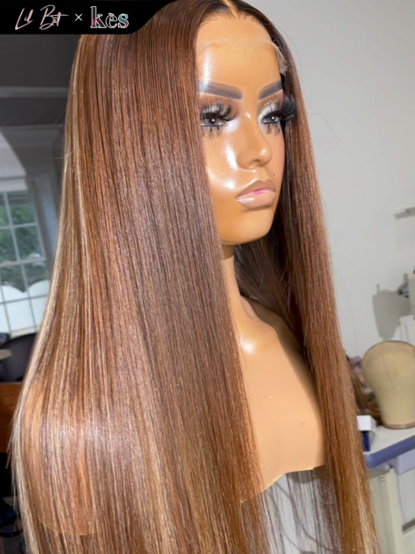 Kes x lilbit_collections 26 inch 5x5  Glueless human hair HD lace closure wigs 200% density straight wigs white and brown highlight color