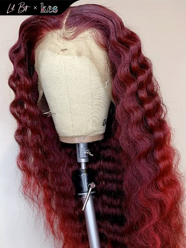 Kes x lilbit_collections 24 inch 5x5  Glueless human hair HD lace closure wigs 200% density loose wave wigs 99j and red ombre color