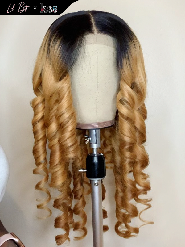 Kes x lilbit_collections 20 inch 5x5  Glueless human hair HD lace closure wigs 200% density body wave wigs black and 27# ombre color