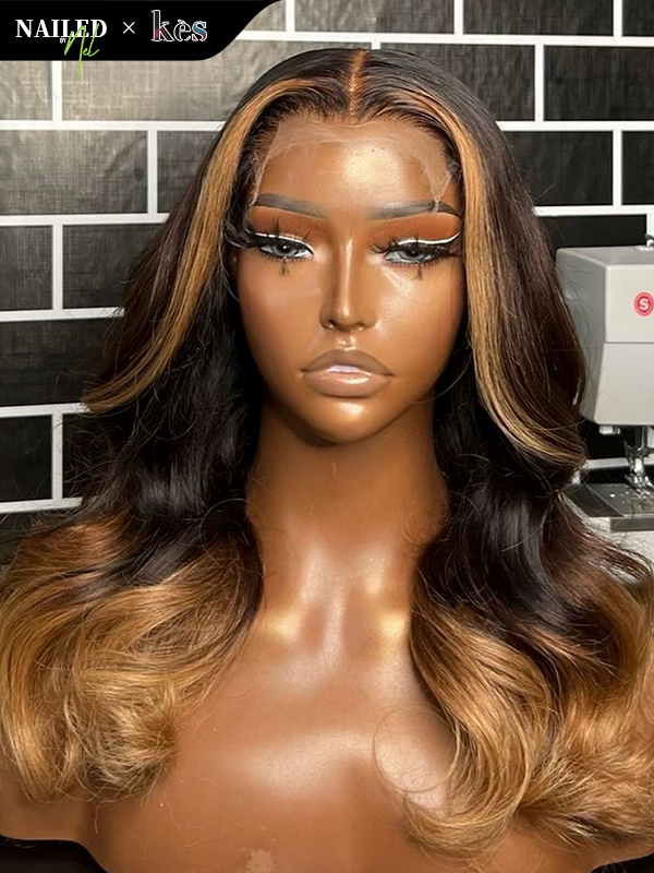 Kes x nailedby.nel 18 inch 5x5 Glueless human hair HD lace closure wigs 200% density body wave wigs  27# and black ombre