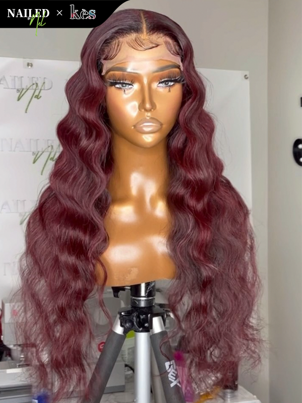 Kes x nailedby.nel 26 inch 5x5 Glueless human hair HD lace closure wigs 200% density loose wave wigs  99j color