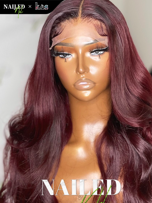 Kes x nailedby.nel 24 inch 5x5 Glueless human hair HD lace closure wigs 200% density body wave wigs  99j color