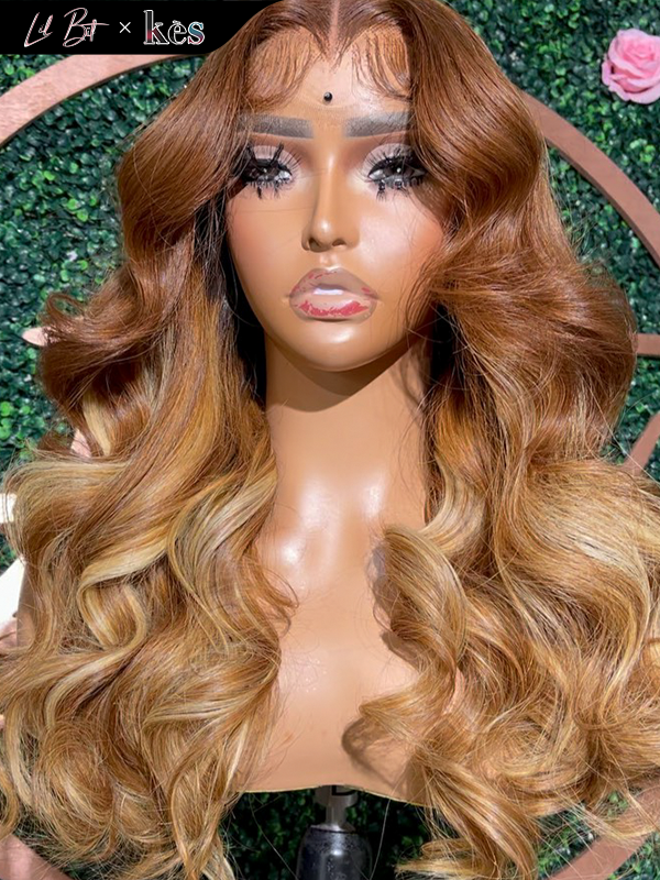 Kes x lilbit_collections 26 inch 5x5  Glueless human hair HD lace closure wigs 200% density body wave wigs brown and 27# ombre color