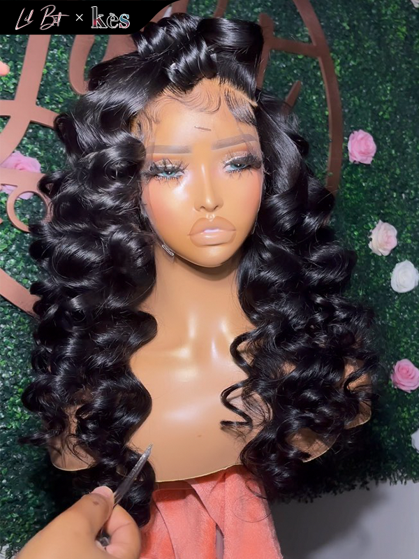 Kes x lilbit_collections 22 inch 5x5  Glueless human hair HD lace closure wigs 200% density loose wave wigs natural color