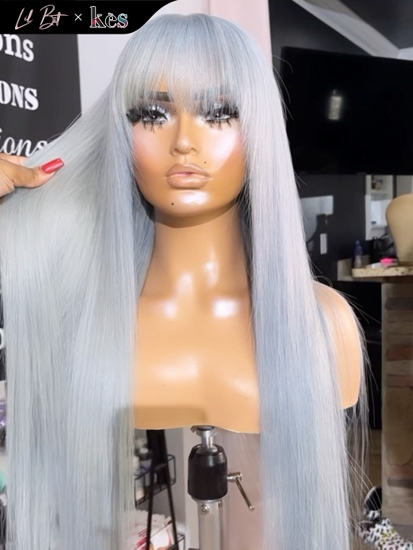 Kes x lilbit_collections 26 inch 5x5  Glueless human hair HD lace closure wigs 200% density straight wigs grey color
