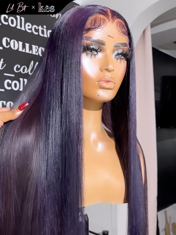 Kes x lilbit_collections 26 inch 5x5  Glueless human hair HD lace closure wigs 200% density straight wigs purple color