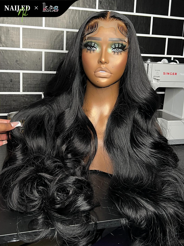 Kes x nailedby.nel 26 inch 5x5 Glueless human hair HD lace closure wigs 200% density body wave wigs natural color