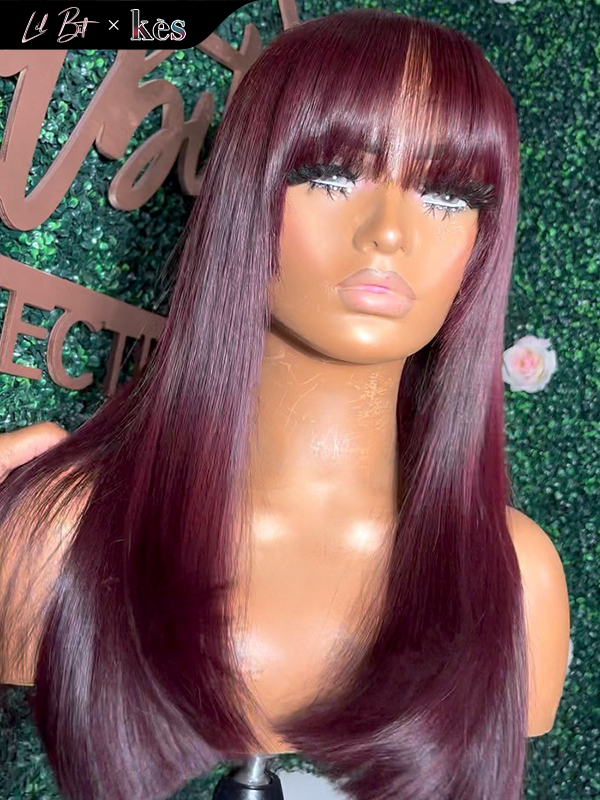 Kes x lilbit_collections 18 inch 5x5  Glueless human hair HD lace closure wigs 200% density straight wigs 99j color