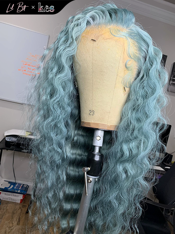 Kes x lilbit_collections 24 inch 5x5  Glueless human hair HD lace closure wigs 200% density loose wave wigs blue color
