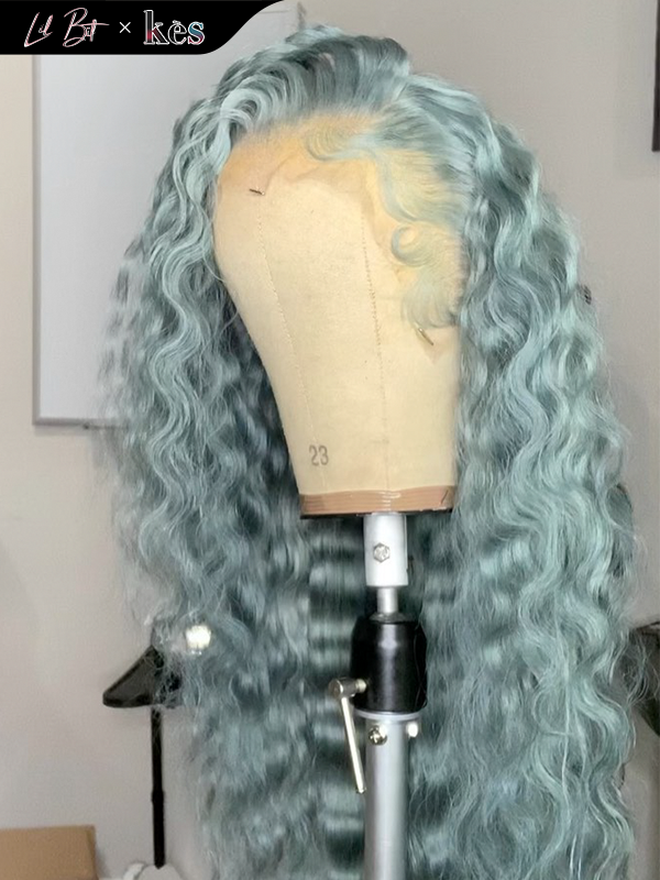 Kes x lilbit_collections 24 inch 5x5  Glueless human hair HD lace closure wigs 200% density loose wave wigs blue color