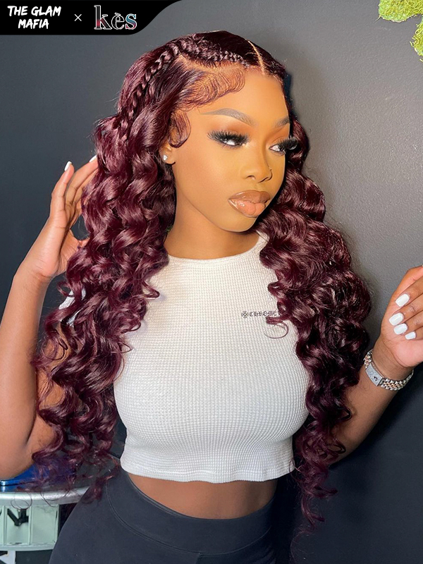 KES X glammedbytracey 26 inch 13x6 HD Lace front wigs virgin human hair 200 density lace frontal loose wave wigs 99j color