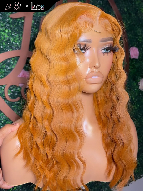 Kes x lilbit_collections 20 inch 5x5  Glueless human hair HD lace closure wigs 200% density loose wave wigs orange color