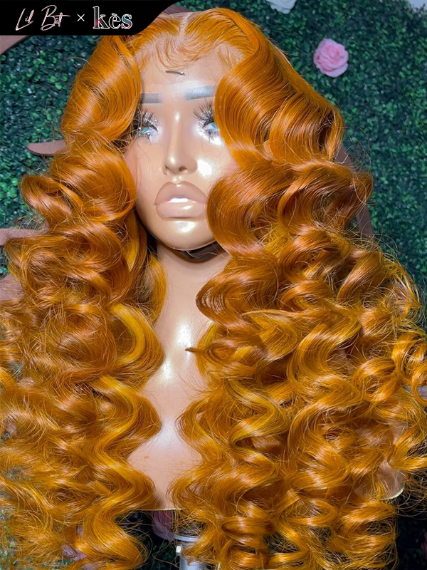 Kes x lilbit_collections 24 inch 5x5  Glueless human hair HD lace closure wigs 200% density loose wave wigs ginger color