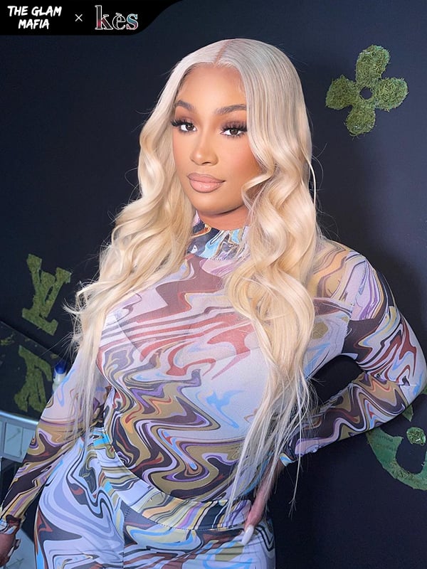 KES X glammedbytracey 24 inch 13x6 HD Lace front wigs virgin human hair 200 density lace frontal body wave wigs blonde color