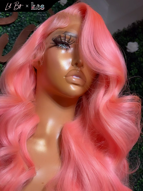 Kes x lilbit_collections 24 inch 5x5  Glueless human hair HD lace closure wigs 200% density body wave wigs pink color