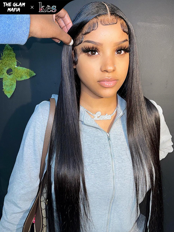 KES X glammedbytracey 28 inch 13x6 HD Lace front wigs virgin human hair 200 density lace frontal straight wigs natural color