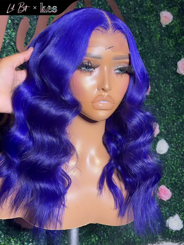 Kes x lilbit_collections 20 inch 5x5  Glueless human hair HD lace closure wigs 200% density body wave wigs blue color