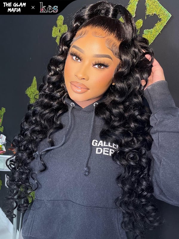 KES X glammedbytracey 26 inch 5x5 Glueless human hair HD lace closure wigs 200% density deep wave wigs natural color