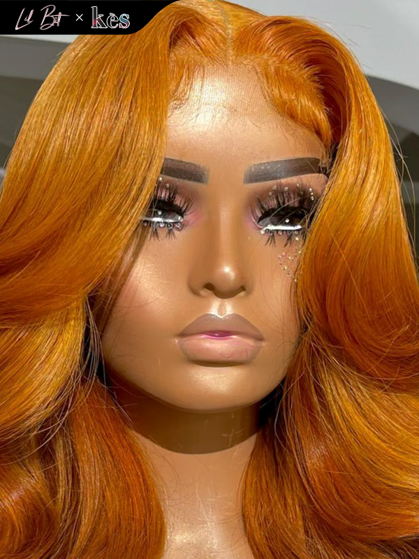 Kes x lilbit_collections 20 inch 5x5  Glueless human hair HD lace closure wigs 200% density body wave wigs orange color