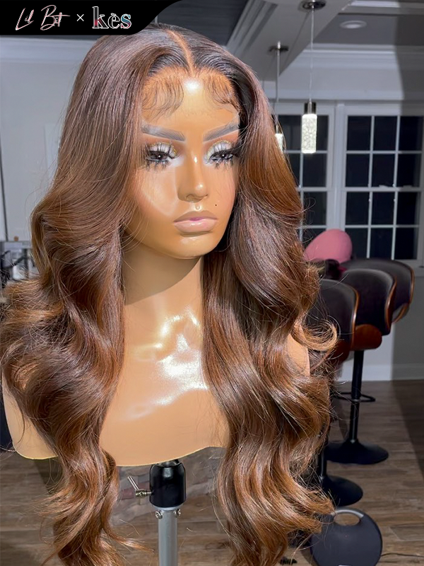 Kes x lilbit_collections 28 inch 5x5  Glueless human hair HD lace closure wigs 200% density body wave wigs brown color