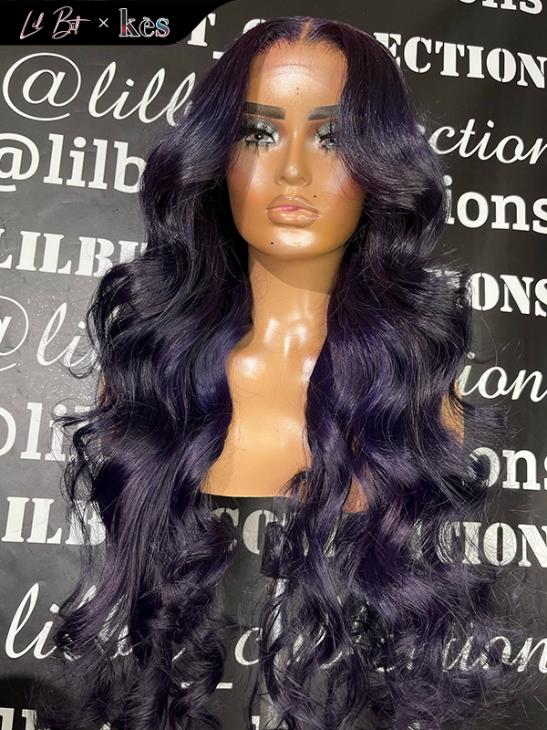 Kes x lilbit_collections 26 inch 5x5  Glueless human hair HD lace closure wigs 200% density body wave wigs purple color