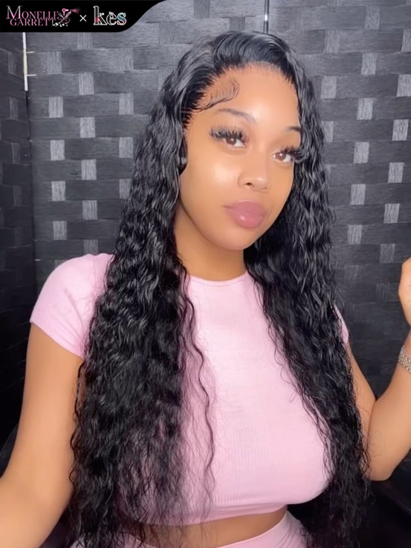 Kes x monellegarrett 30 inch 5x5 Glueless human hair HD lace closure wigs 200% density curly wave wigs natural color
