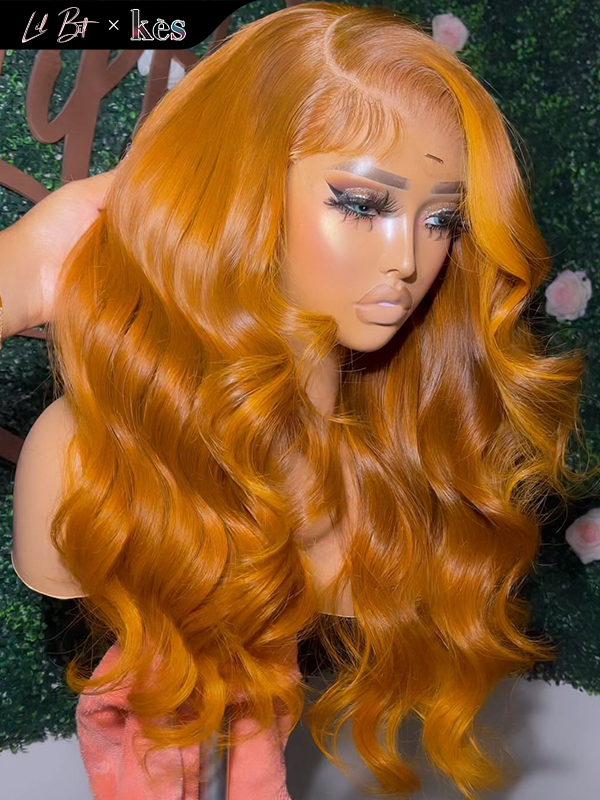 Kes x lilbit_collections 18 inch 5x5  Glueless human hair HD lace closure wigs 200% density body wave wigs orange color