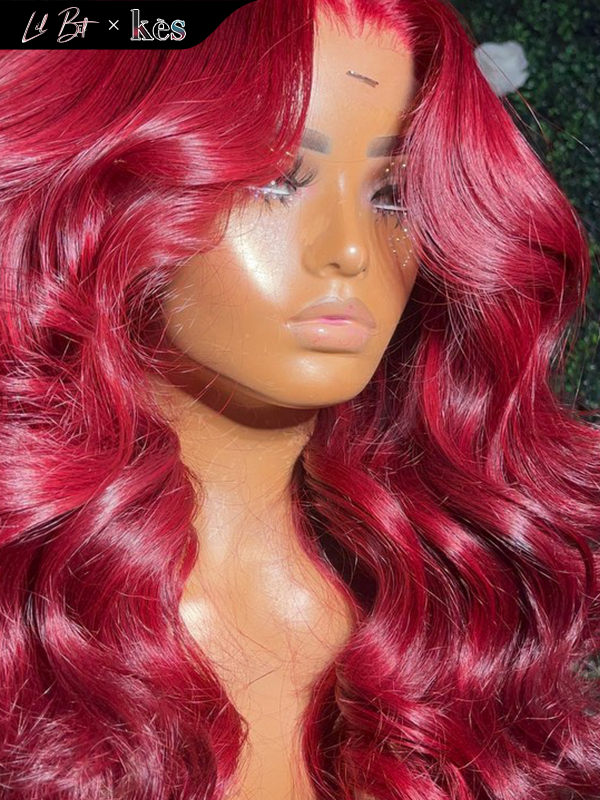 Kes x lilbit_collections 26 inch 5x5  Glueless human hair HD lace closure wigs 200% density body wave wigs red and 99j color
