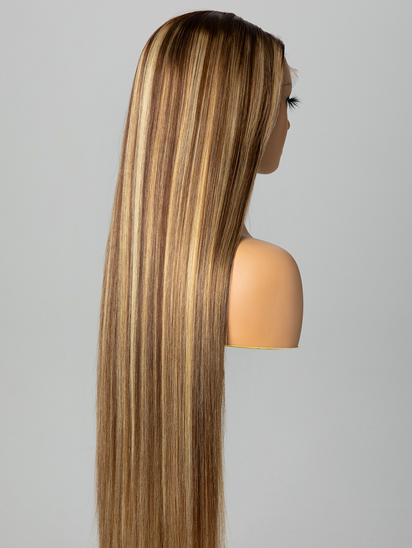 Keswigs Blonde Highlight 200 density straight virgin human hair 13x4 HD Lace front wigs