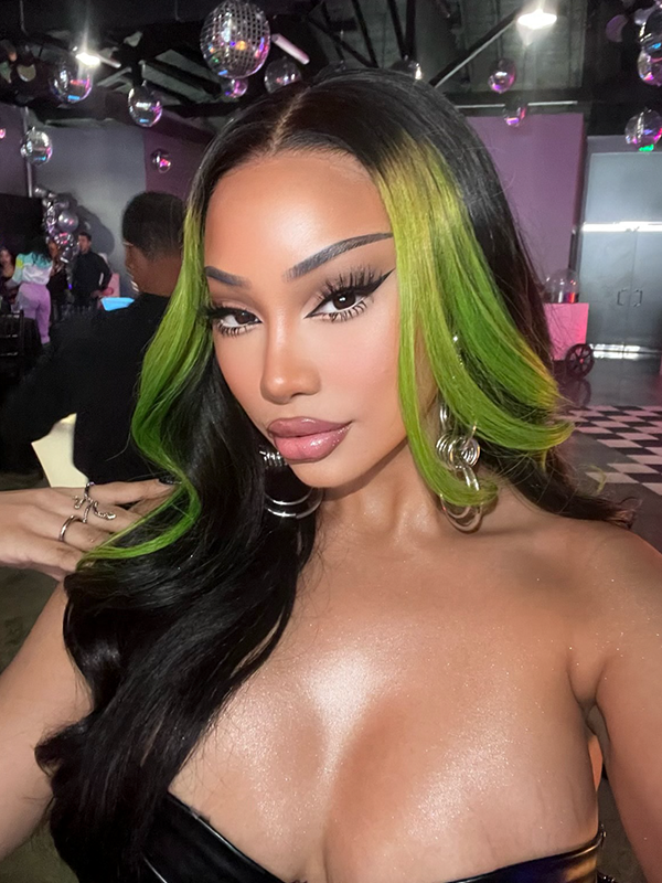 Keswigs 28 inch 13x6 human hair HD Lace front wigs 180 density body wave lace frontal wigs green highlight color