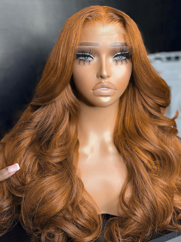 Keswigs Ginger Color 200 density body wave virgin human hair 13x4 HD Lace front wigs