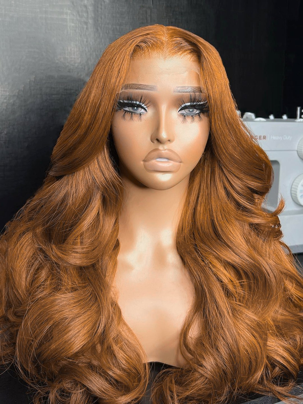 Keswigs Ginger Color 200 density body wave virgin human hair 13x4 HD Lace front wigs