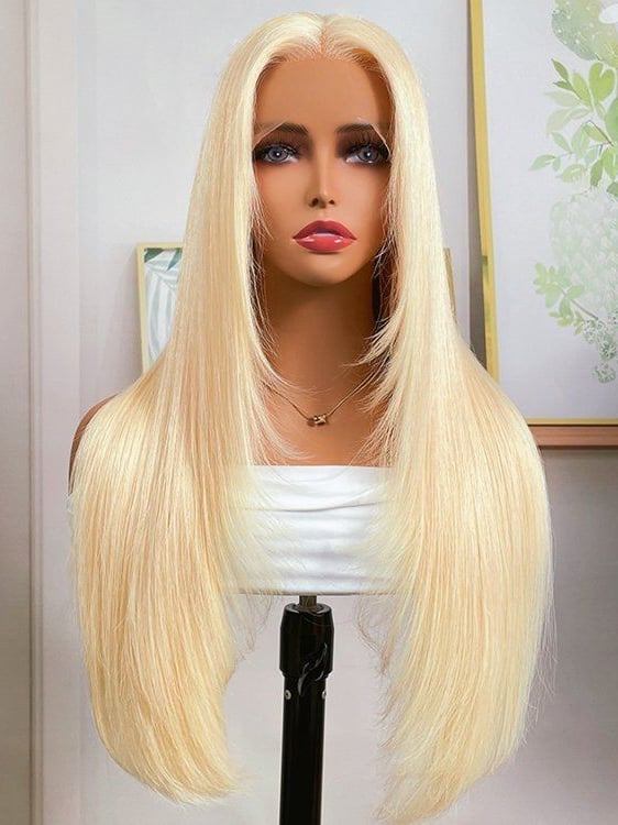 Keswigs Blonde 200 density straight virgin human hair 13x4 HD Lace front wigs