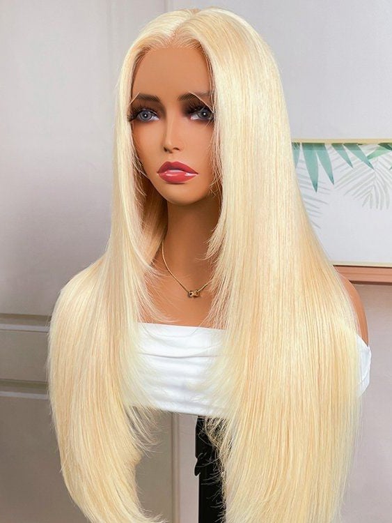 Keswigs Blonde 200 density straight virgin human hair 13x4 HD Lace front wigs