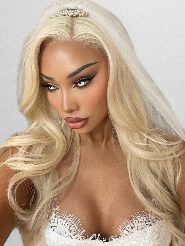 Keswigs 22 inch 13x4 human hair HD Lace front wigs 180 density body wave lace frontal wigs blonde color