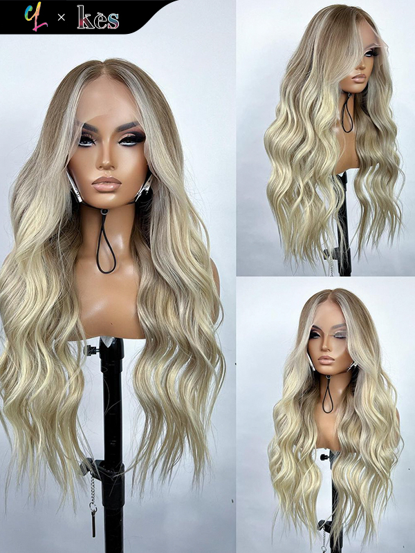 Kes x cynthialumzy 28 inch 13x6 HD Lace front wigs virgin human hair 200 density lace frontal body wave wigs blonde ombre color