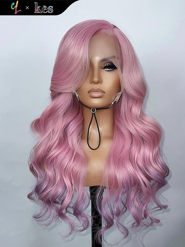 Kes x cynthialumzy 24 inch 13x6 HD Lace front wigs virgin human hair 200 density lace frontal body wave wigs pink and purple ombre color