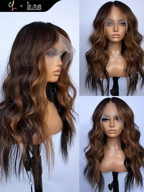 Kes x cynthialumzy 26 inch 13x6 HD Lace front wigs virgin human hair 200 density lace frontal body wave wigs 27# highlight color